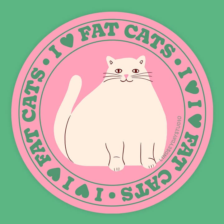 Adesivo Gatto Grasso, Adesivo Animale Divertente per la vendita all'ingrosso da parte di Lindsey Day Studio