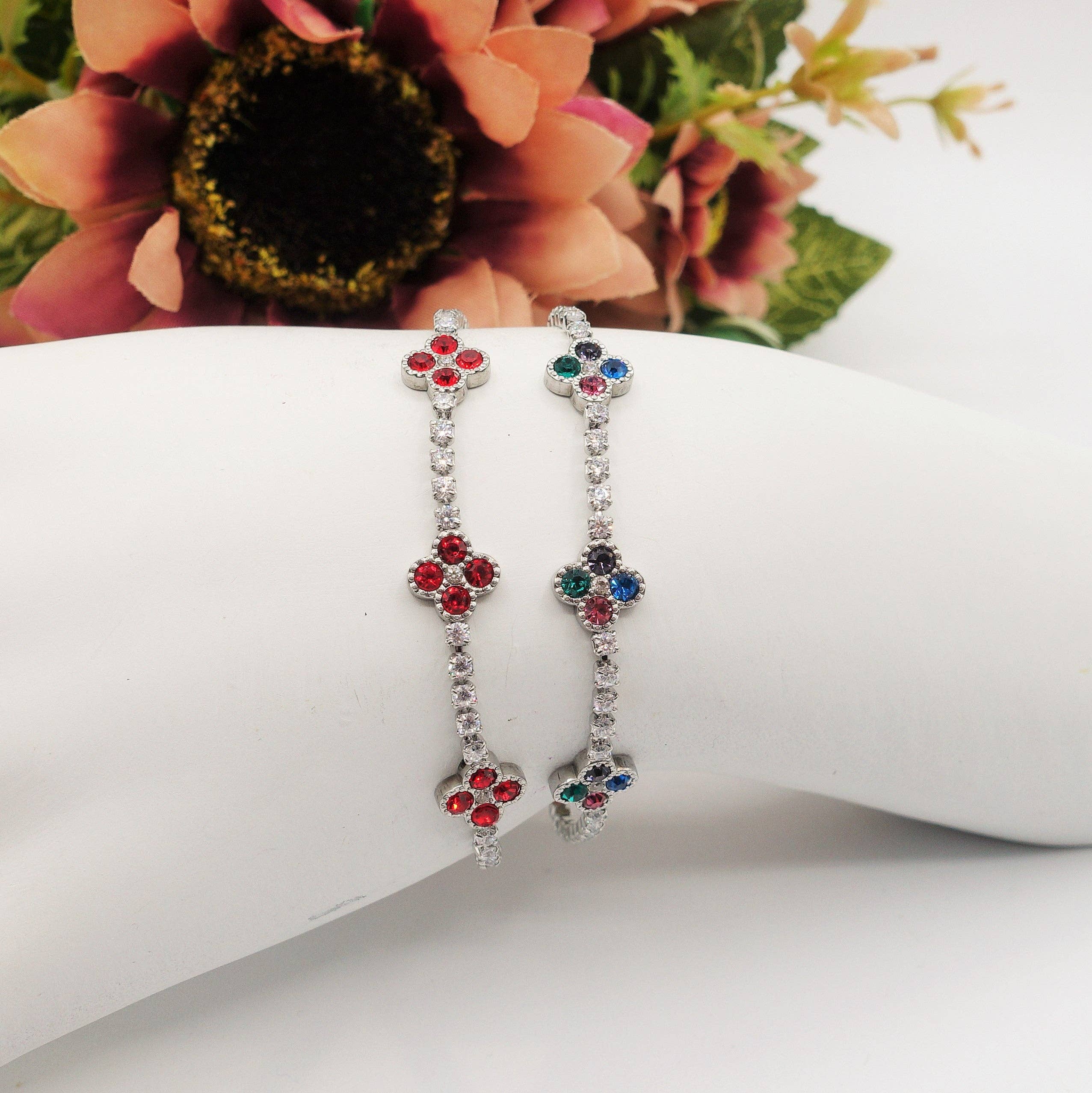 Daemon srls – wholesale Tennisarmband – DAHLIA ~ Rostfritt stål - tennisarmband i cubic zirconia med blommor2