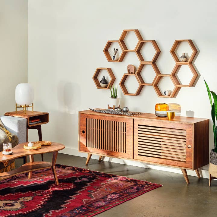Relic Modern™ | Furniture & Objects – wholesale Vägghylla – Modern geometrisk hexagon valnöt vägg hylla