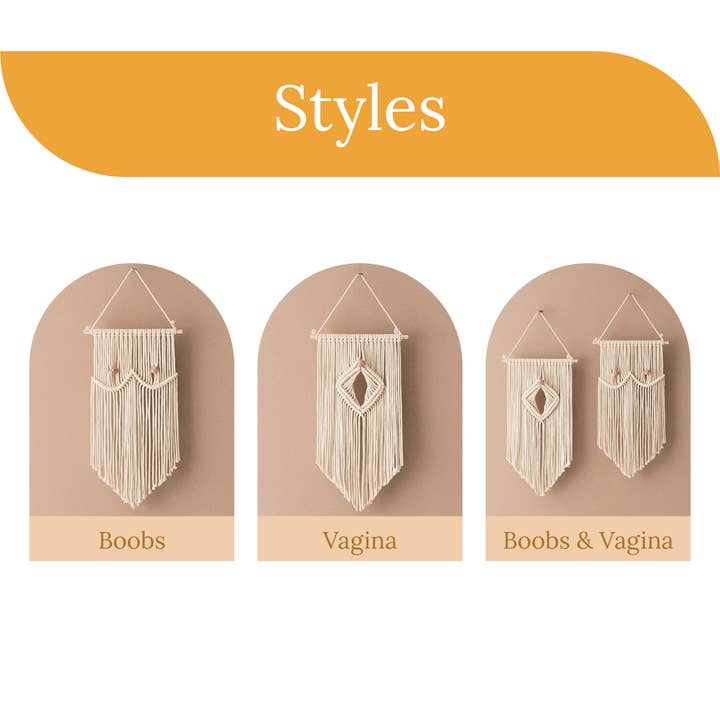 HeartCrafted – Engroshandel 3D-vægkunst – Sæt med vagina og macrame bryster W222