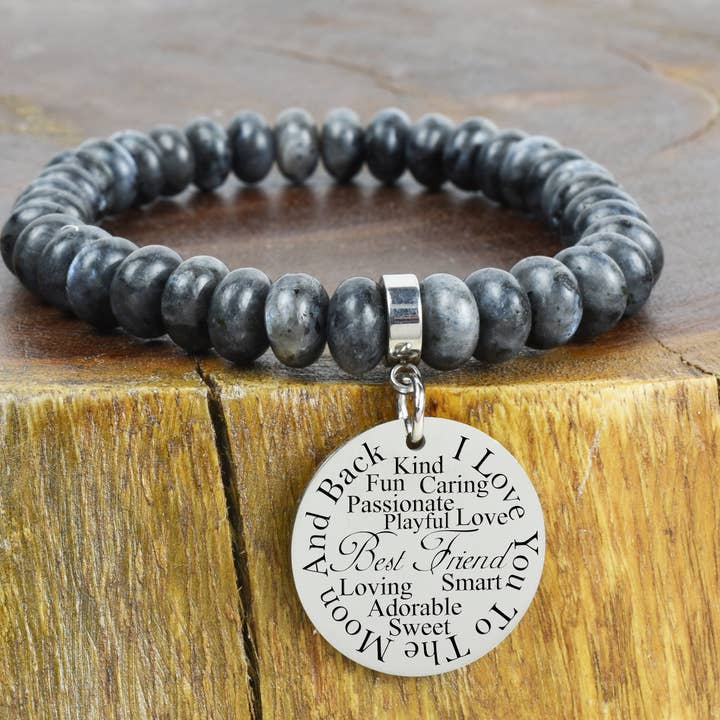 Pulseira genuína de pedras preciosas ovais I Love You to the Moon em Sil por atacado de Pink Box