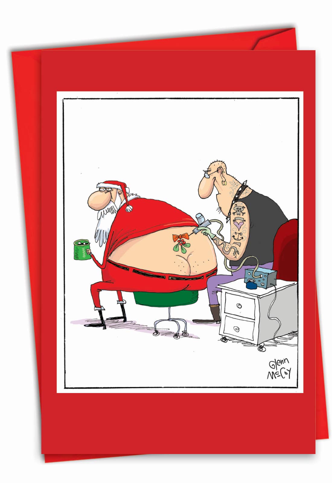 NobleWorks – Großhandel Weihnachtskarte – (1 Karte) Weihnachtskarte - Santa Tattoo0