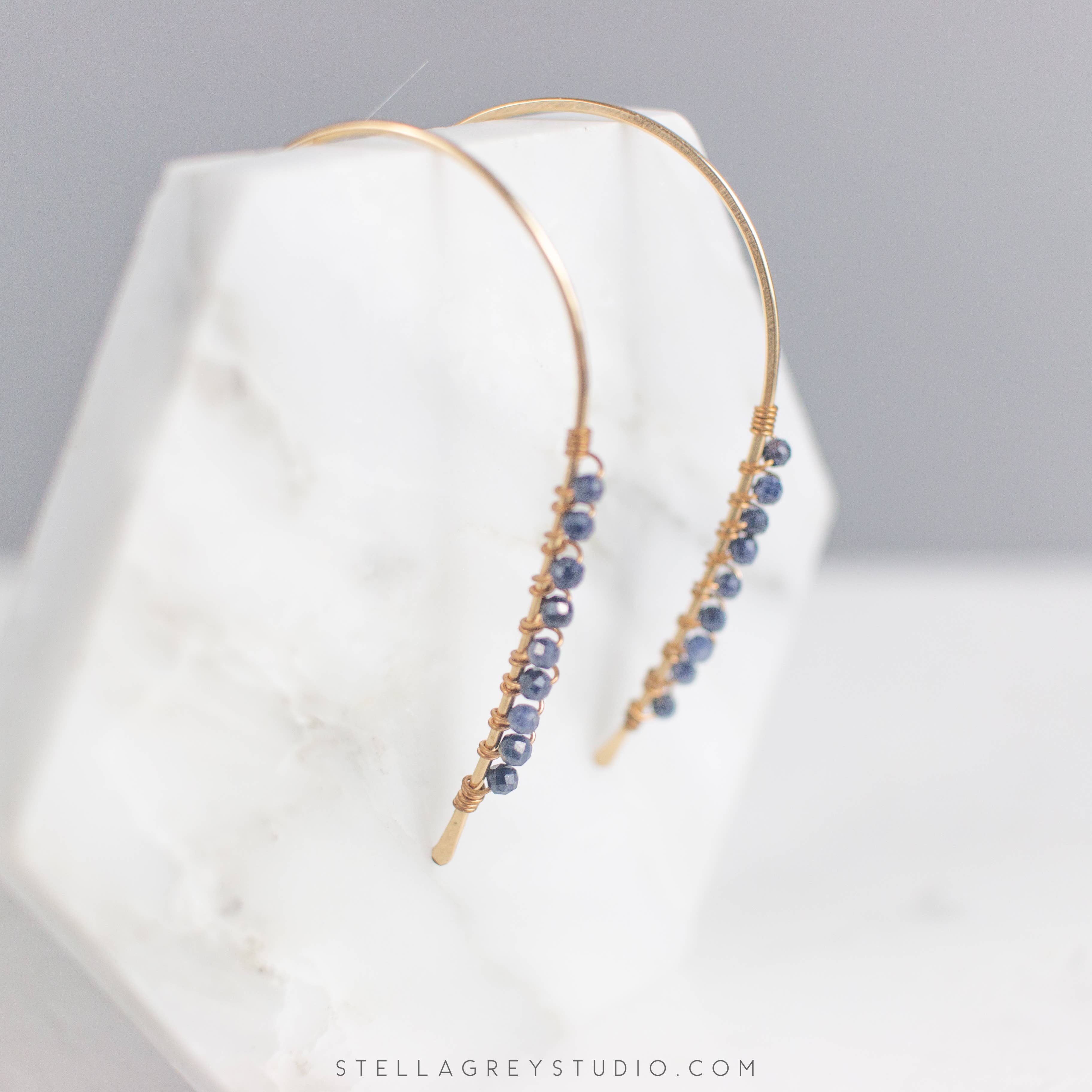Good Wknd - Wholesale Hoop Earrings - Sapphire Gemstone Abstracted Hoop Earrings3