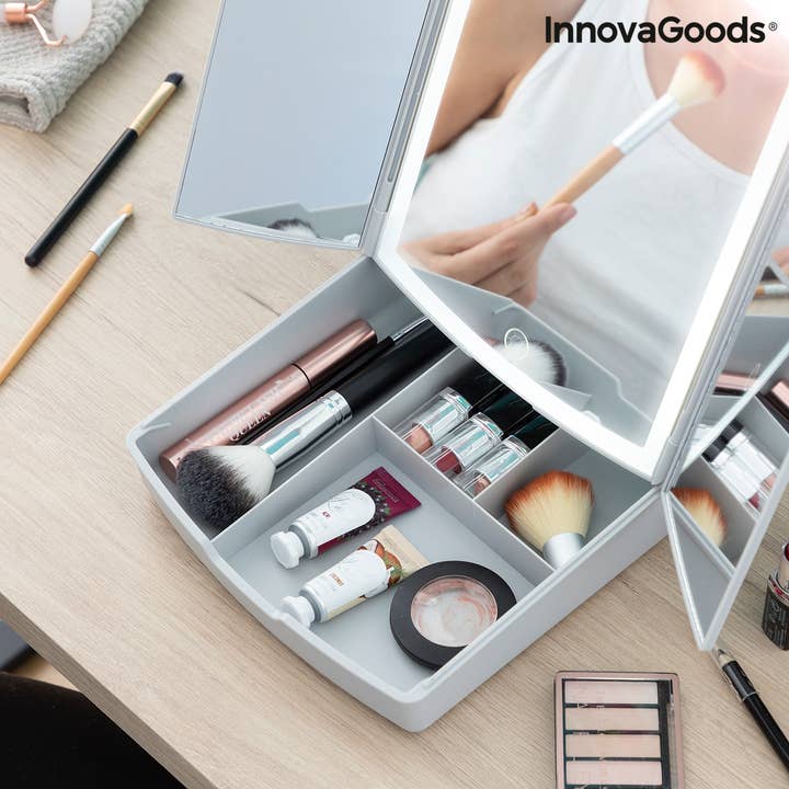InnovaGoods - Vendita all'ingrosso Specchi per il trucco - Specchio LED pieghevole 3 in 1 con organizer per trucco1