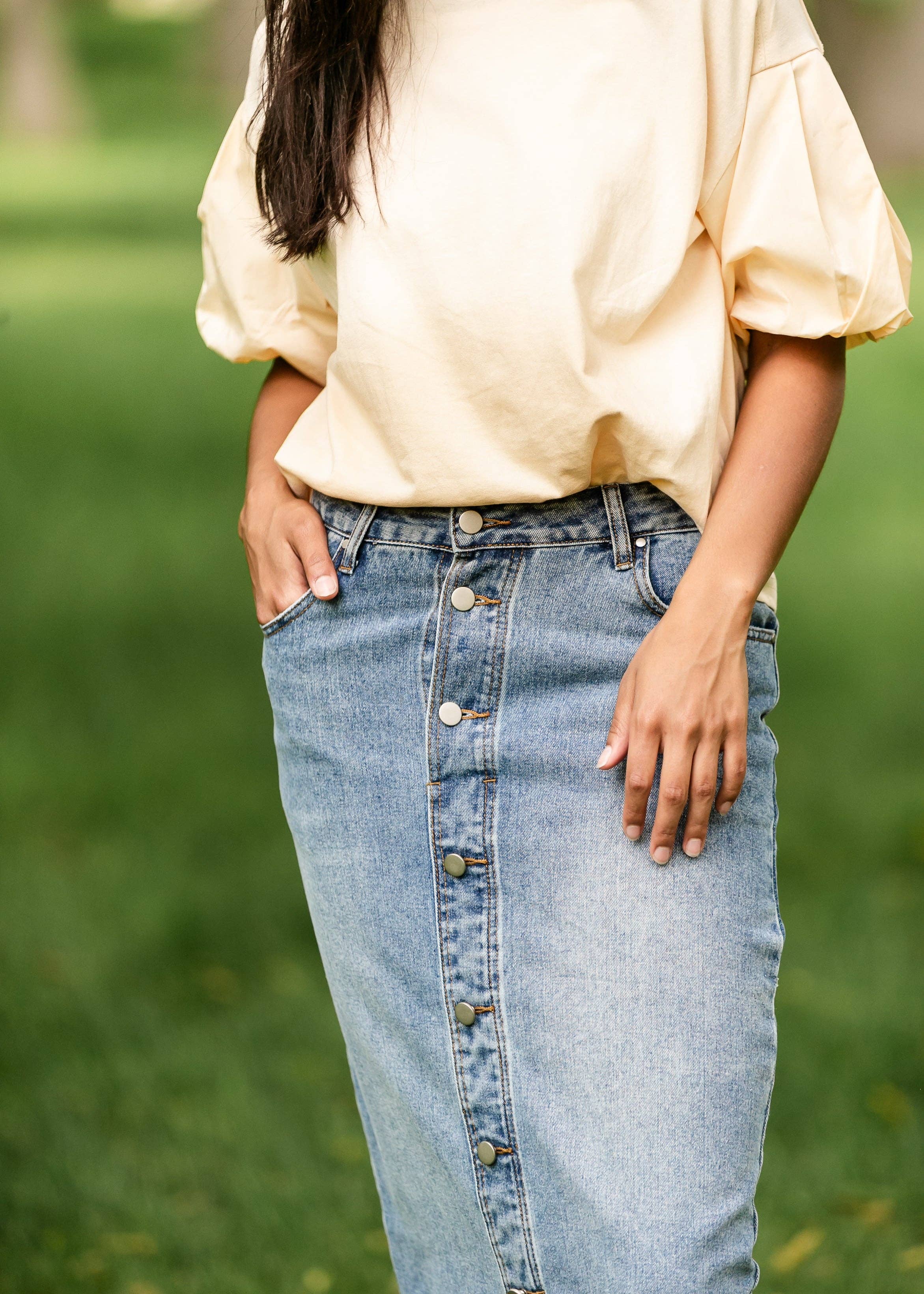 Inherit Clothing Company - Wholesale Skirt - Women's - Skylar Button Front Midi Denim Skirt4