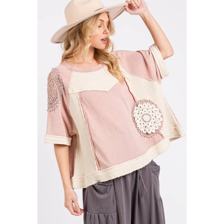 Sage VINTAGE CROCHET PATCHWORK TOP (ST7715) for wholesale on Faire8