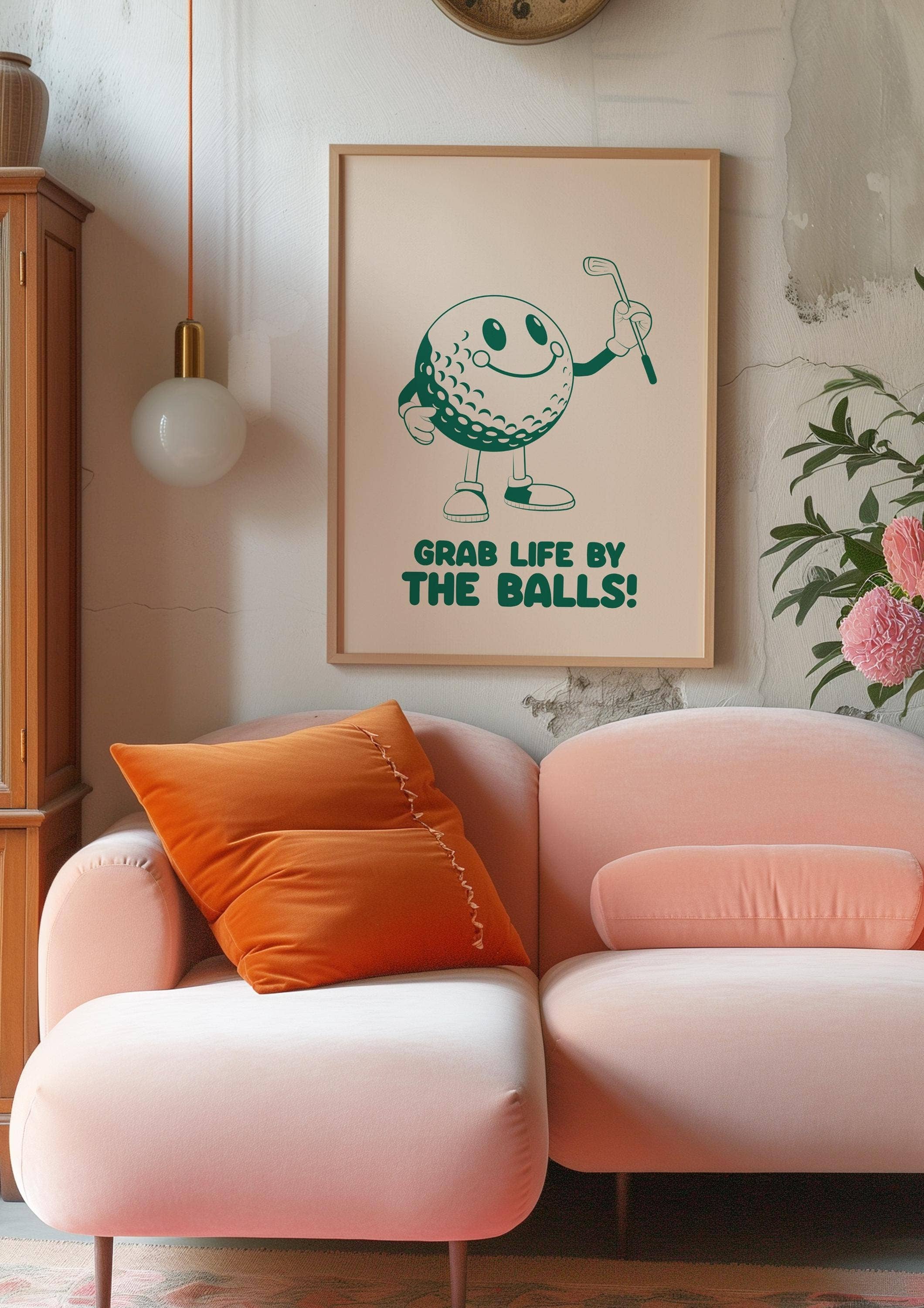 Hound & Fox Print Co – wholesale Art print – Playful Retro Golf Ball Mascot Art Print1