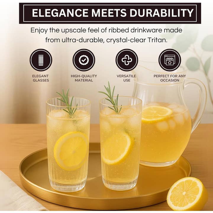 The Wine Savant / Khen Glassware - Wholesale Cocktail/Liquor Glass - Ribbed Acrylic Drinking Glasses, 11.8oz Set of 23