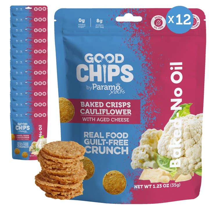 12 count Baked Cauliflower Chips - 1.23 oz bags for wholesale by GOOD CHIPS by Paramo Snacks
