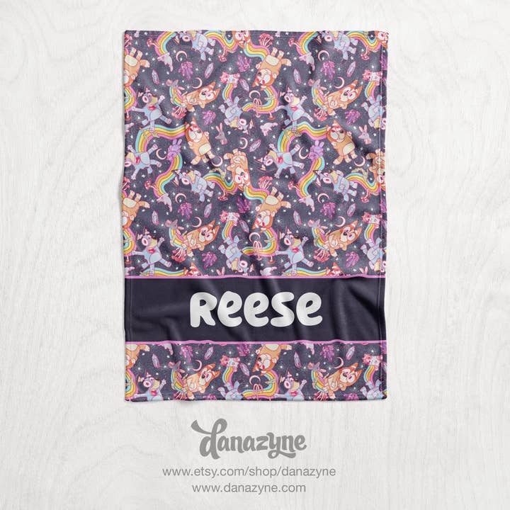 Danazyne - Wholesale Bedding Blanket - Kids & Baby - Personalized Rainbow Bluey Blanket - Repeating Pattern Name
