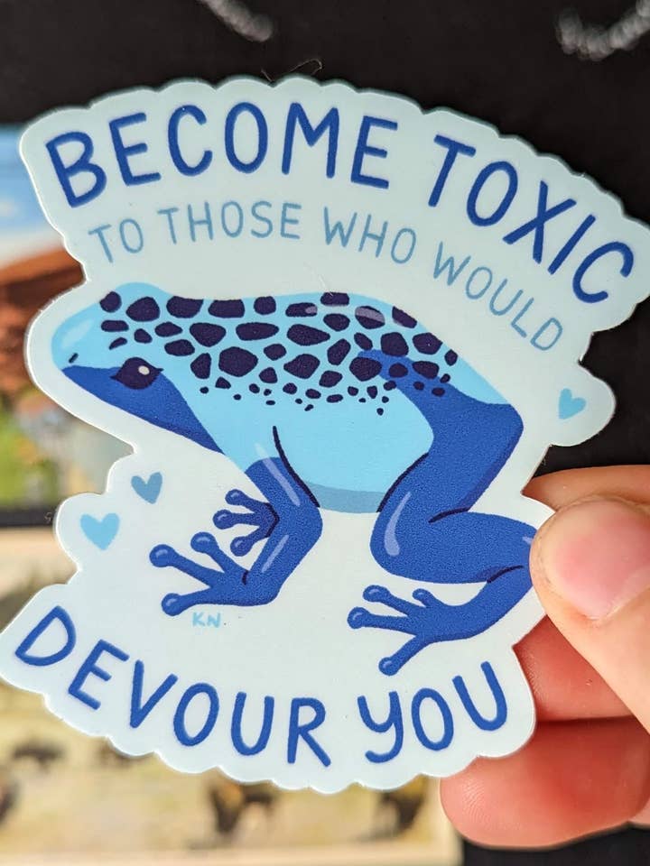 Become toxic frog sticker for wholesale by Katie Nieland Art