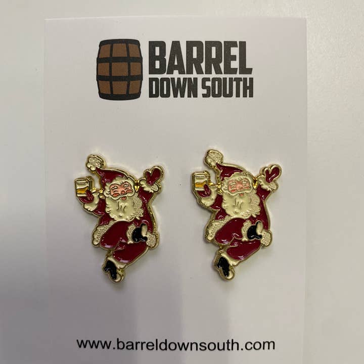 Pendiente de tuerca esmaltado con copa de bourbon con Papá Noel para venta al por mayor de Barrel Down South