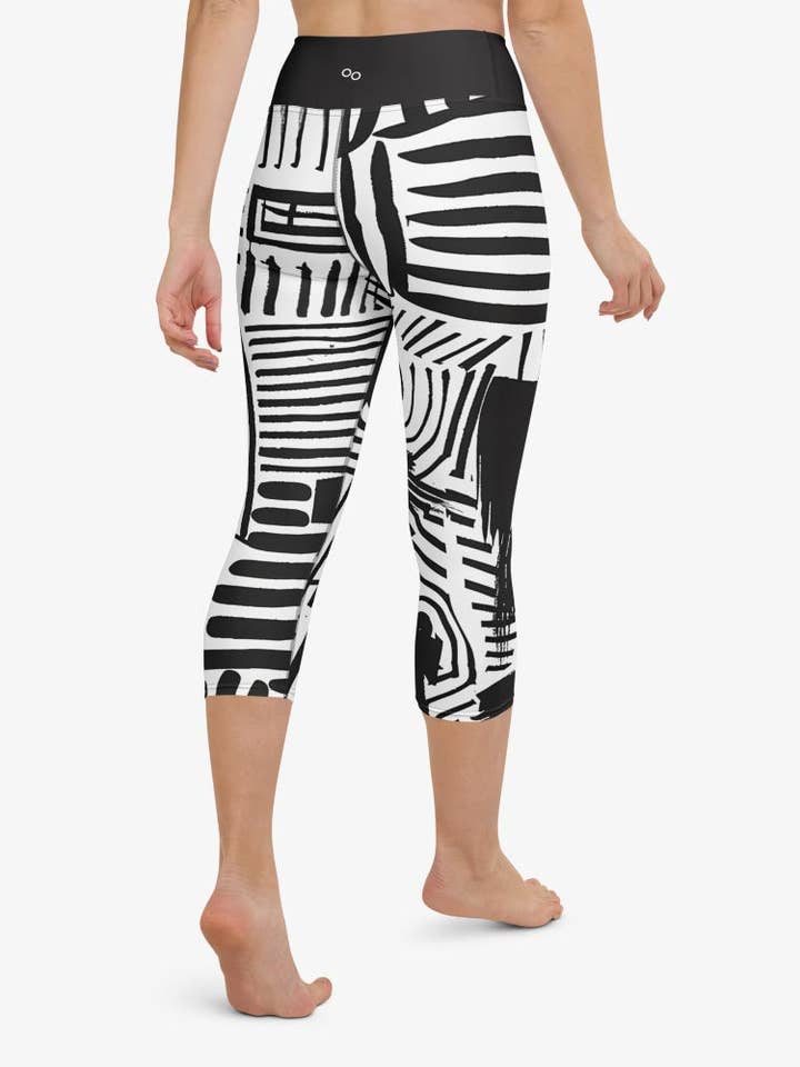 Printed Capris "Black and Wow" Black/White for wholesale by Loony Legs
