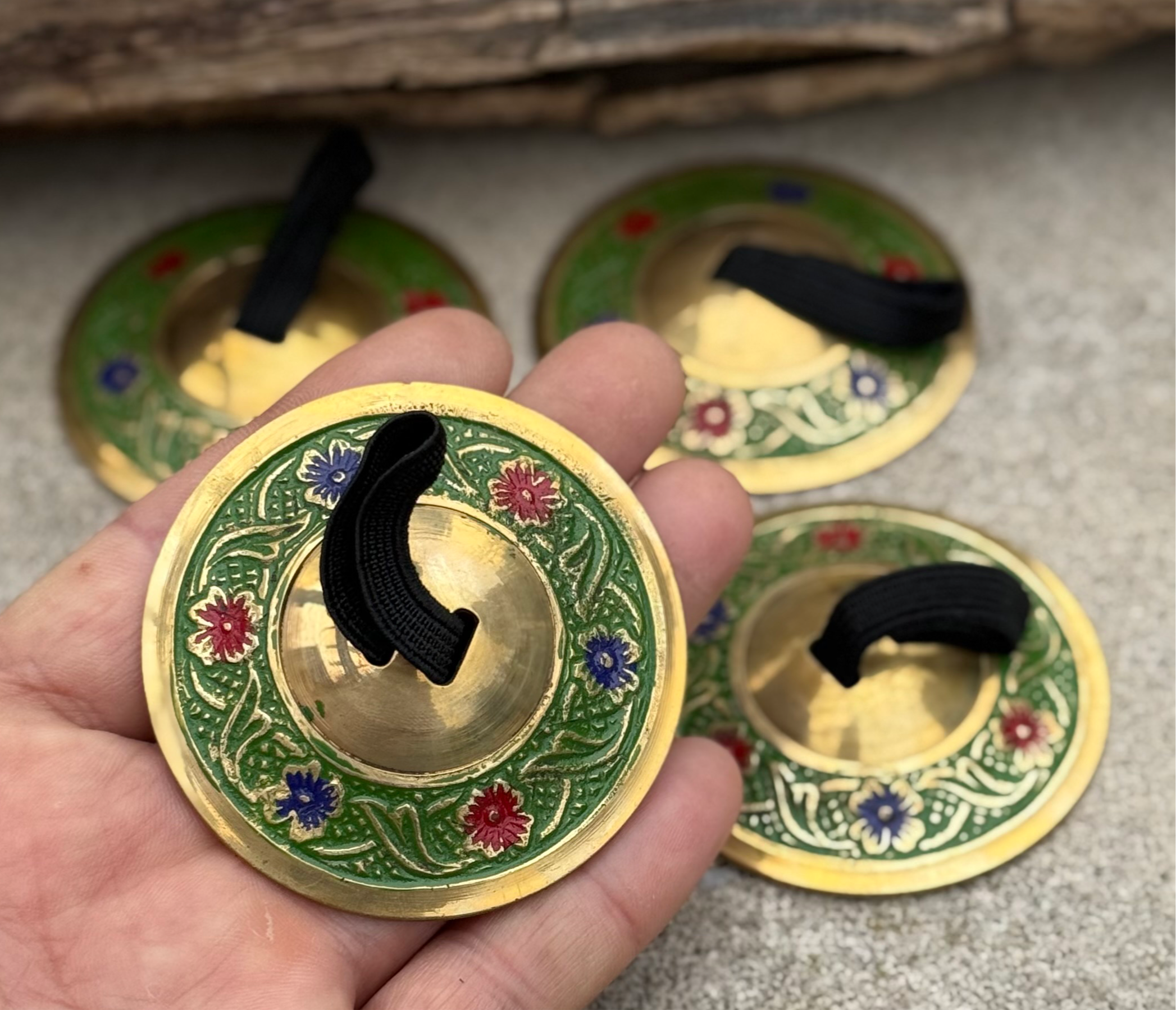 Lungta Imports – wholesale Musical instrument – 2 Pairs Brass Floral Finger Cymbals Zills for Belly Dance8