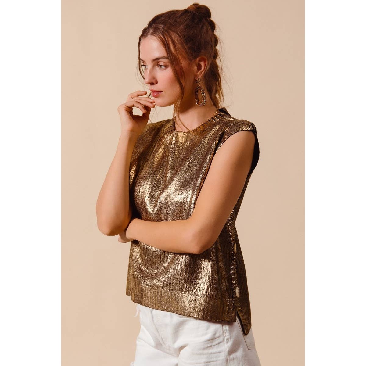 IVE – wholesale Outerwear Vest - Women’s – Metallic Foil Holiday Sweater Vest Top5