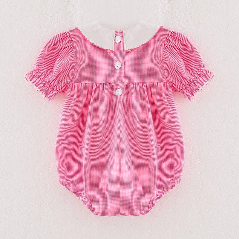 Auraquise - Wholesale Bodysuit (Non-Footed) - Baby - Baby Girls Pink Football Bow Embroidery Bubble Romper1