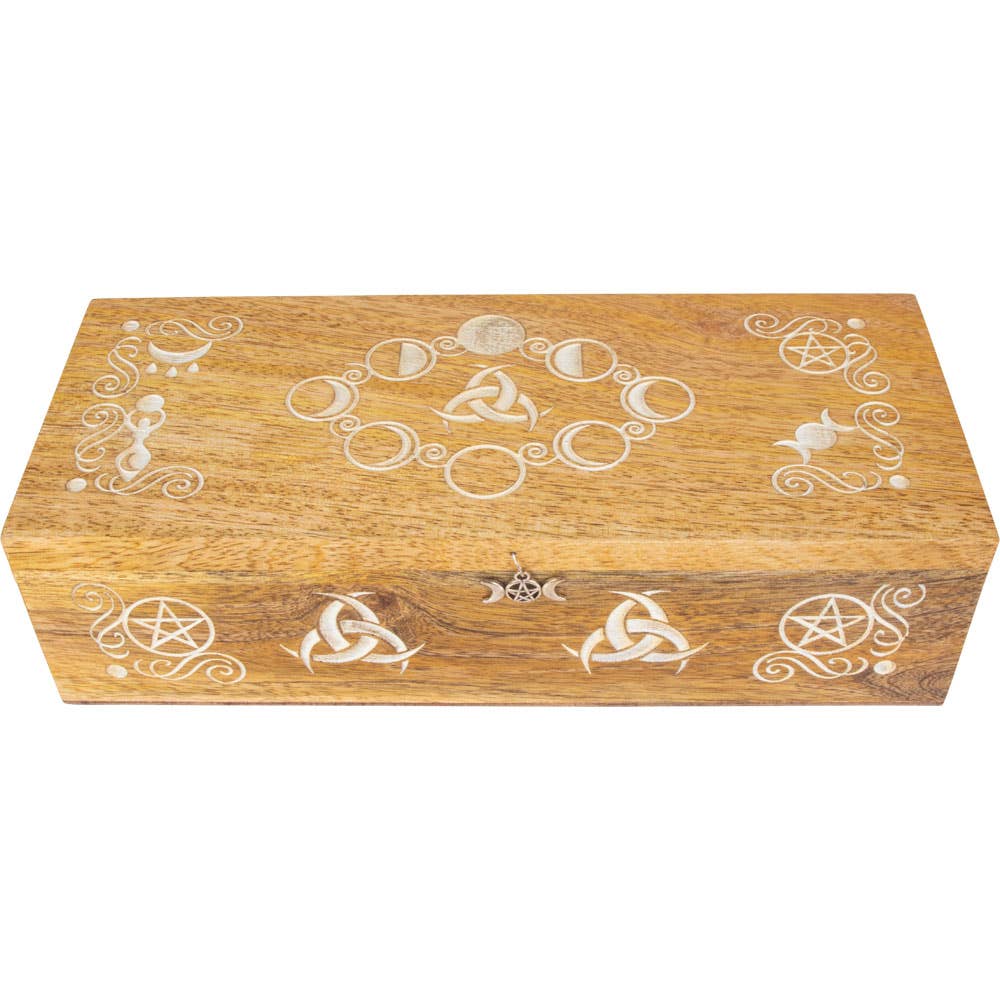 Kheops International - Wholesale Decorative Box - Laser Engraved Wood Compartment Box - Pagan Moon Phases1