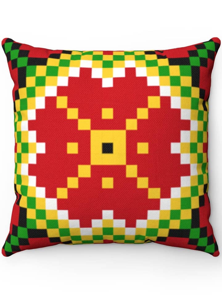 Almohada cuadrada de poliéster hilado verde oro oro abstracto guyanés para venta al por mayor de Guyanese Swag