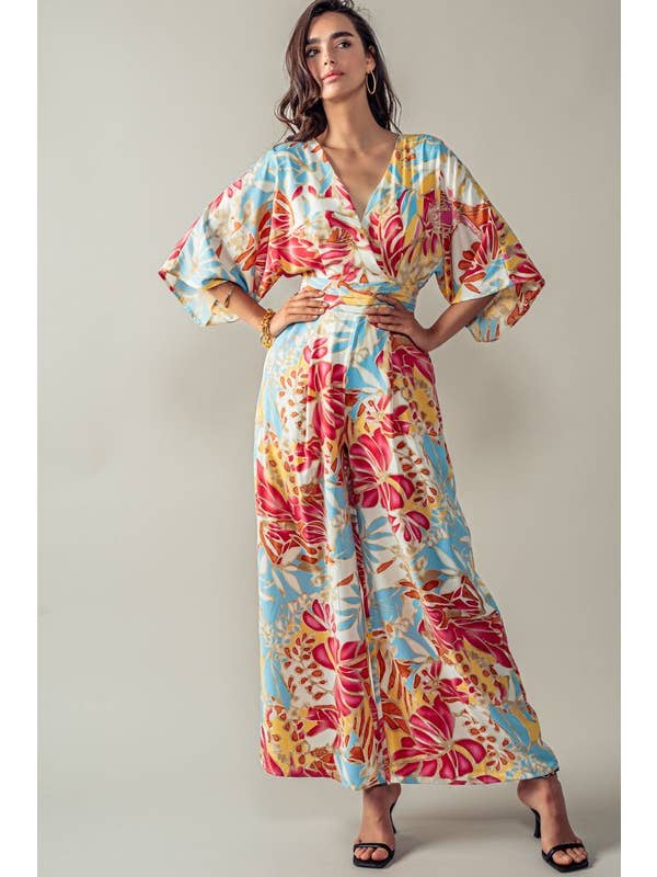 Urban Daizy - Wholesale Jumpsuit - Women's - Tropical Wrap Wide Leg Floral Jumpsuit