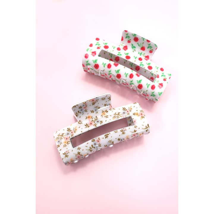 JOSSLYN by wall to wall - Wholesale Hair Clip - Women's - JUMBO DITSY ROSE RECTANGLE HAIR CLAW CLIPS | 40H898