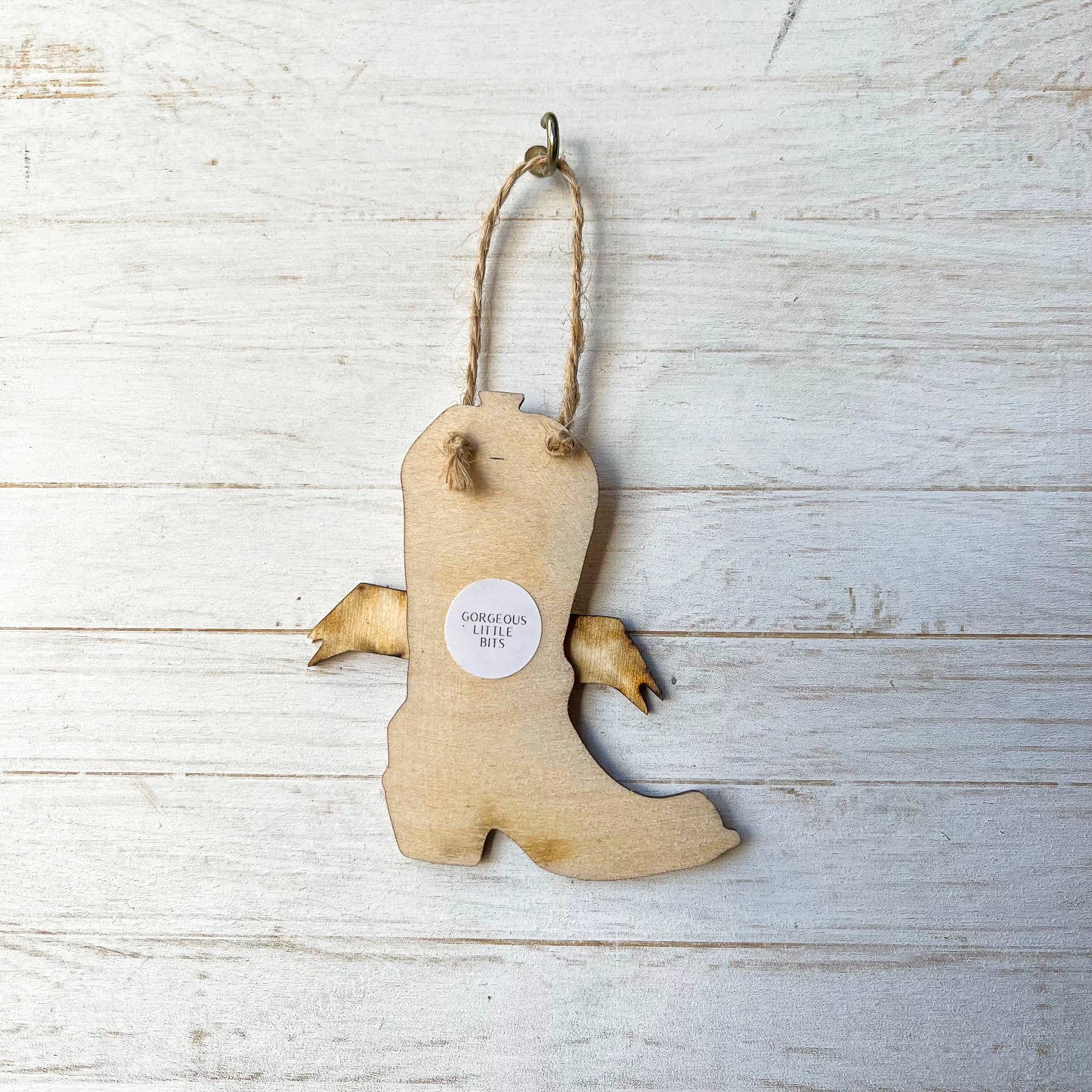 Gorgeous Little Bits Ltd – wholesale Ornament – Wooden Cowboy Boot Custom Engraved Hanging Decoration1