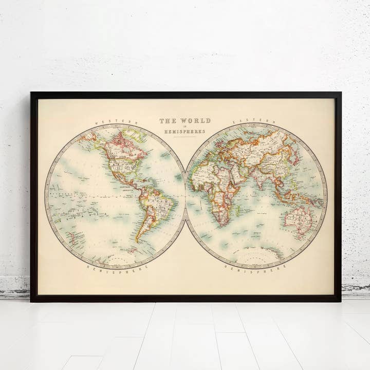 OldCityPrints - Old Maps and Posters - Wholesale Map - Old World Map Atlas Vintage World Map 1912 Two Hemispheres | World Map Gift World Map Print | Vintage World Map | World Map Wall Art0