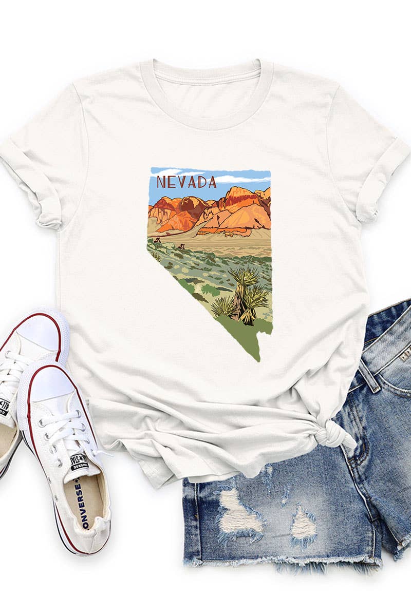 COLORBEAR - Wholesale Screen Printed T-Shirt - Women's - Nevada STATE LANDSCAPE UNISEX SHORT SLEEVE1