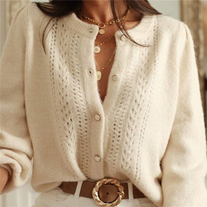 CREAMY Solid Crochet Lace Button Front Cardigan for wholesale on Faire1