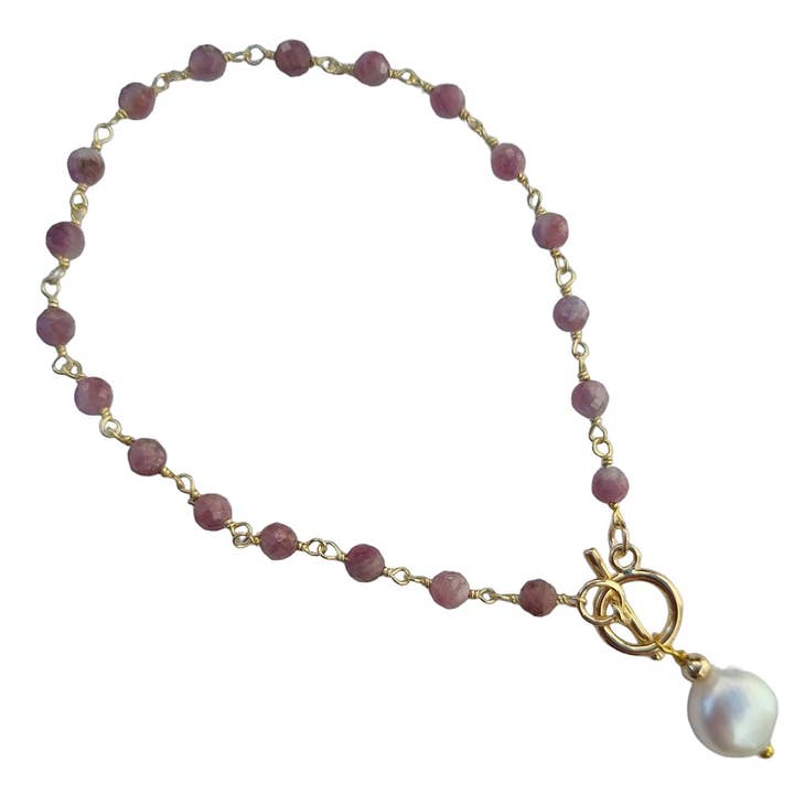 Duco Pink Tourmaline & Freshwater Pearl Bracelet for wholesale by PearlGem Designs
