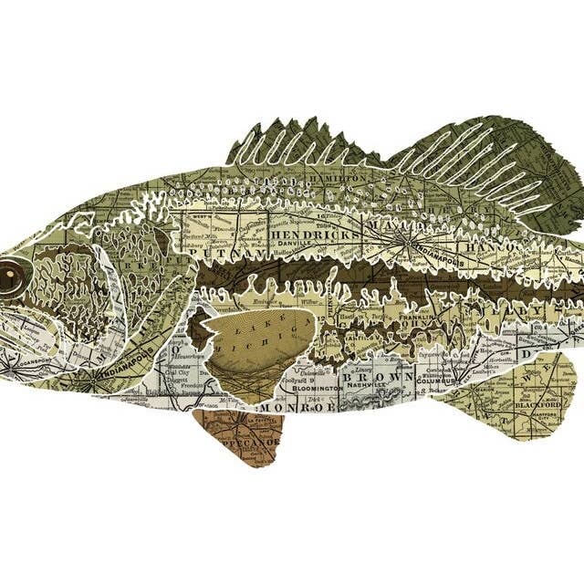 Wooden Pencil Company - Wholesale Art Print - Indiana State Fish, Map Art - Largemouth Bass