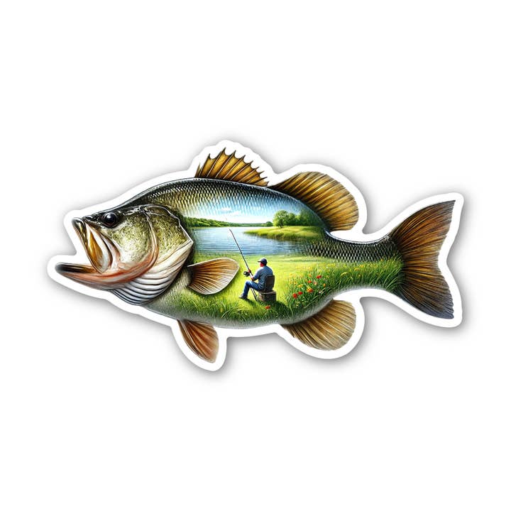 Bass Sticker | Lake Fishing Design | Durable Vinyl Decal for wholesale by PiggyPrintStickers