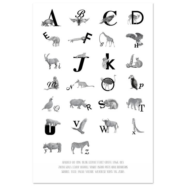 Alphabet Animals Fine Art Print for wholesale by Stacy Hsu Design & Illustration