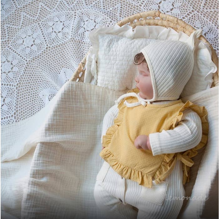 Handmade Baby Ruffle Bib, Baby Bib, Cotton Muslin Baby Bib for wholesale by peekaboo