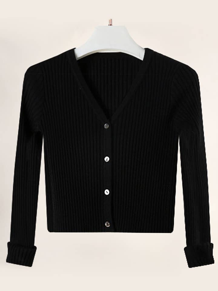 NINEXIS - Wholesale Knit Sweater - Women's - CWOCAL0331 Button Down Sleeve V-Neck Crop Cardigan Sweater