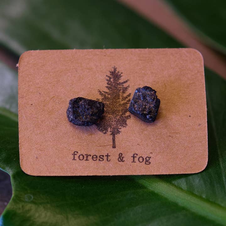 Raw Black Tourmaline Gemstone Stud Earrings for wholesale by forest & fog