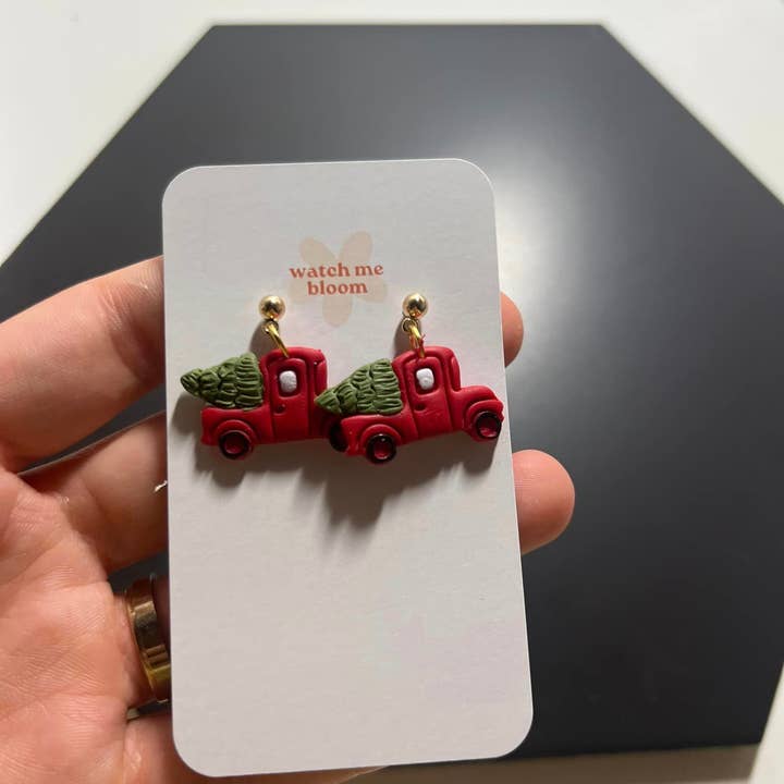 Watch Me Bloom – Brincos de argola por atacado – Brincos Argila Árvore de Natal Argila Polímero Artesanal