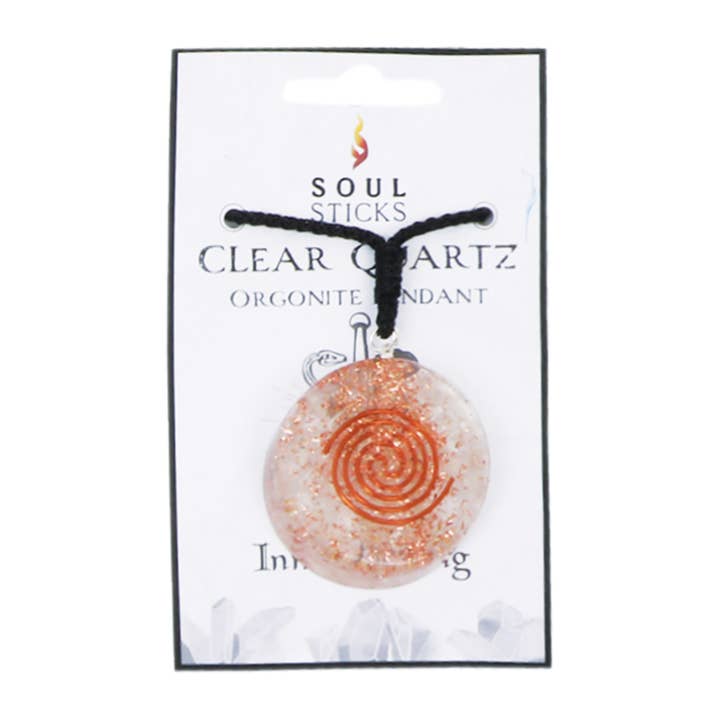 Designs by Deekay Inc. – Colar pingente/pendente por atacado – Colar Redonito de Cristal Orgonite (4 cm.) - Quartzo Transparente2