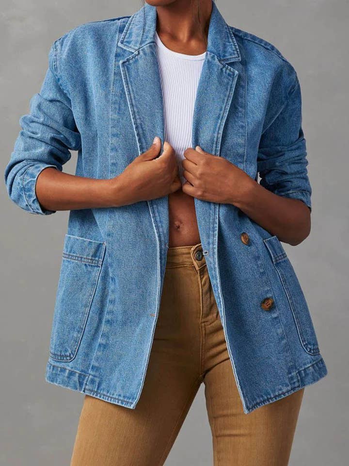Casual Washed Solid Color Denim Jacket DP25E762 for wholesale by Dipped Shop