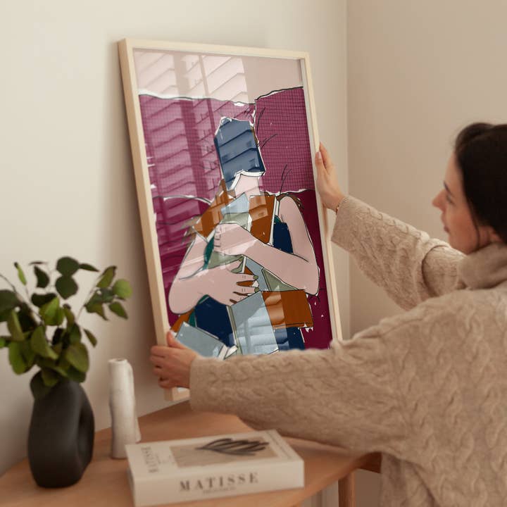 Pink Giraffe Print Co - Wholesale Art Print - Girl laying in bed covered in books print3