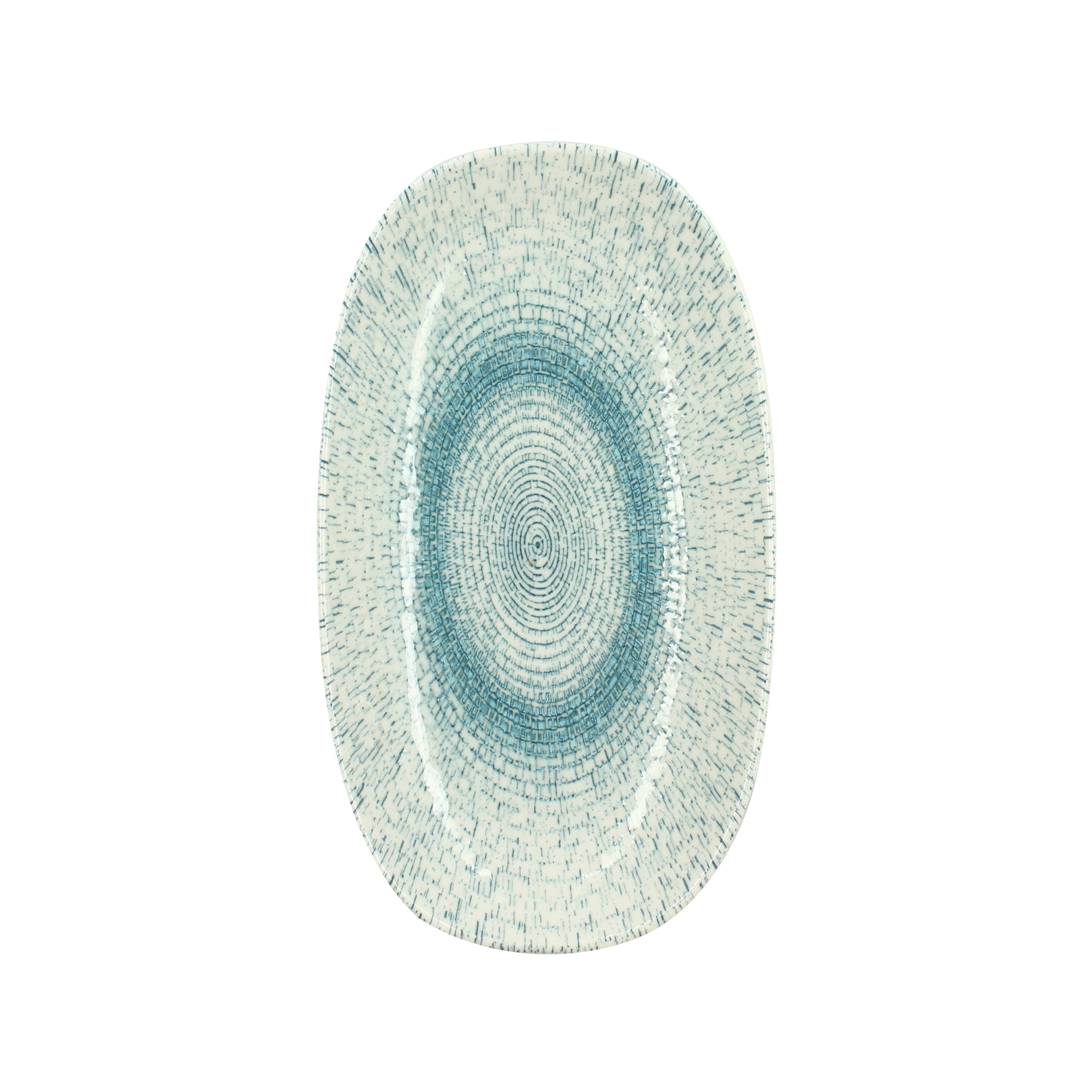Novastyl - Vente Assiette - Assiette ovale aqua 23.5x13.5cm en porcelaine blanc et bleu0