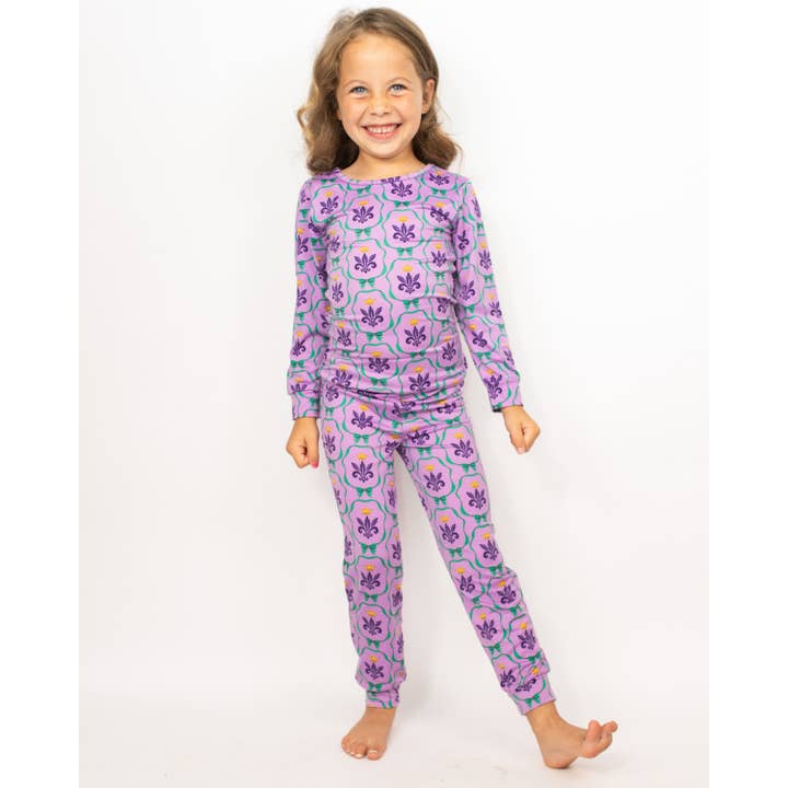Kinder Mardi Bow Lange Mouw Pyjama's Lichtpaars/Meerkleurig Set van 2 -Assorti. voor wholesale door The Royal Standard