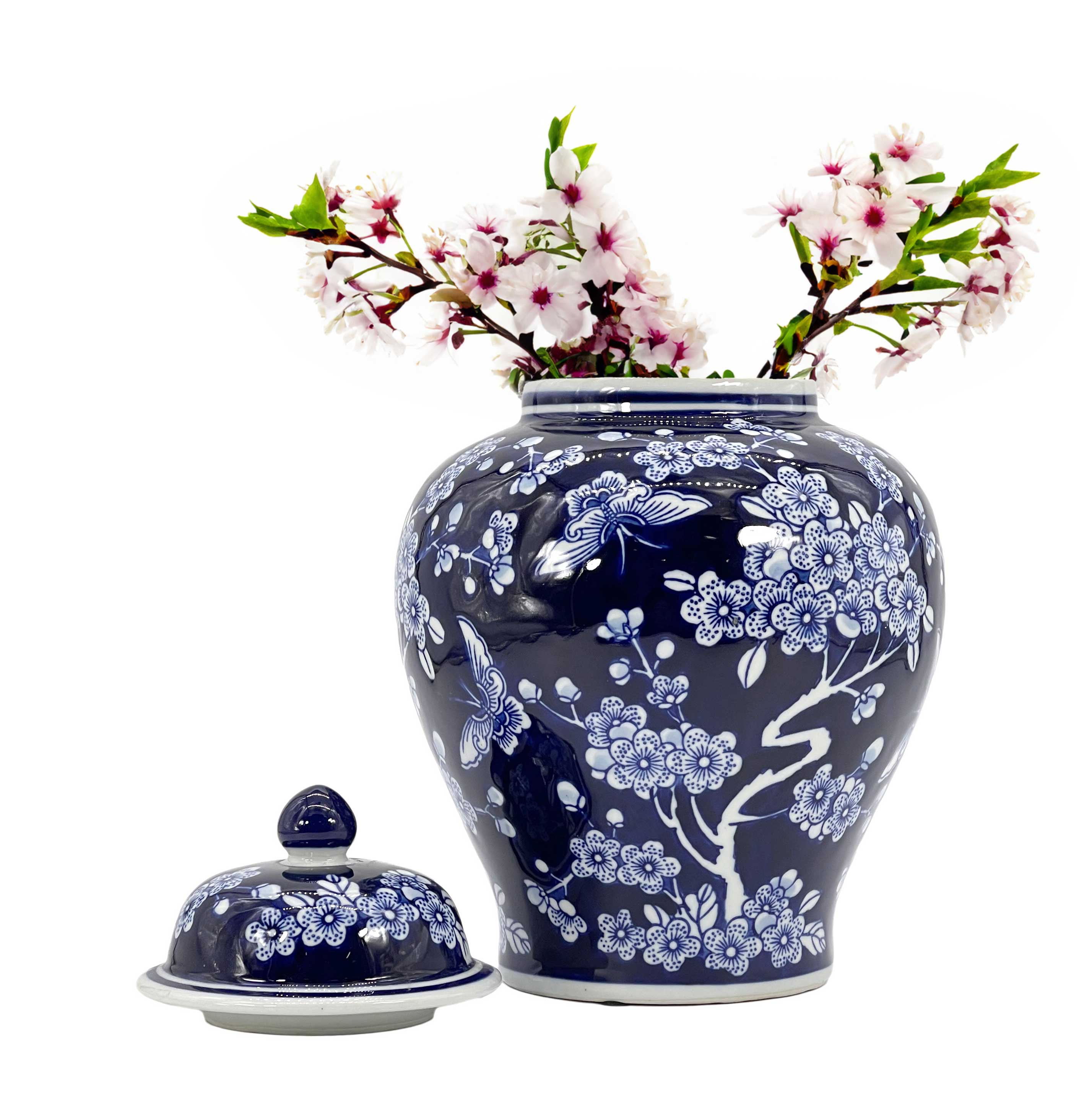 Galt International Company - Vente Bocal décoratif - Jarre en céramique chinoiserie florale 30 cm12