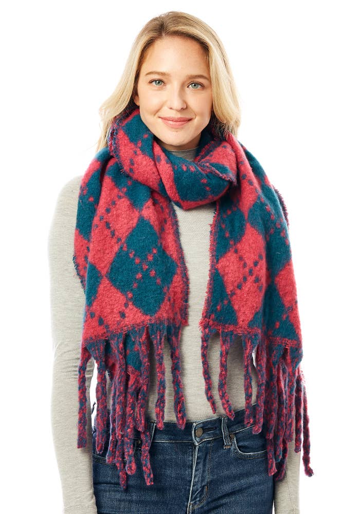 Hana - Vendita all'ingrosso Sciarpa - Donna - Sciarpa invernale con frange oblunghe con stampa Argyle4