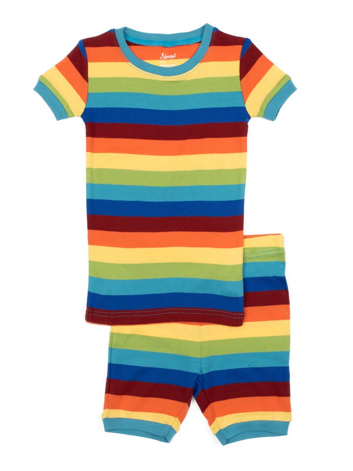 Barn Två Piece Bomull Kort Pyjamas Färgglada Pojke Ränder för wholesale av Leveret Pajamas