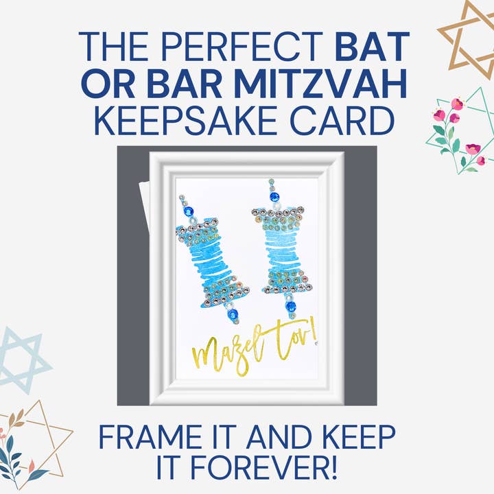 Russell Jeffery Design by Off By Heart Design - Wholesale Congratulations Card - Mazel Tov Bar/Bat Mitzvah - Blue and Gold Torah Scroll6