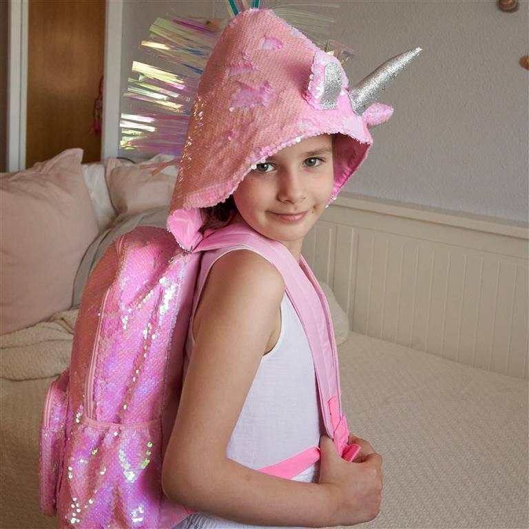 IKILIFE S.L - Venta al por mayor Mochila - Niños - Mochila Infantil con Gorro de Lentejuelas Reversibles – Rosa1