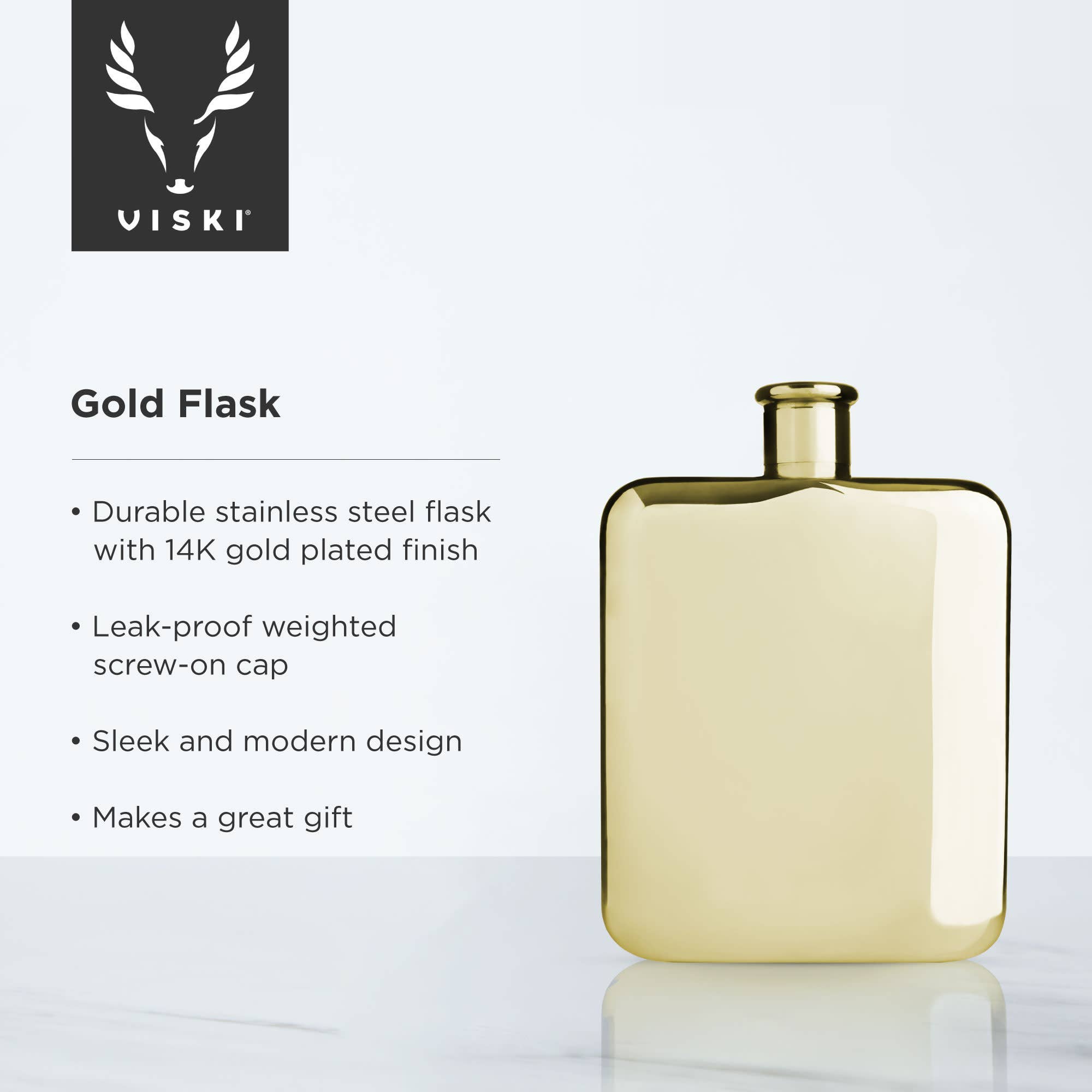 Viski - Wholesale Flask - Belmont™ Polished Gold Plated Flask4