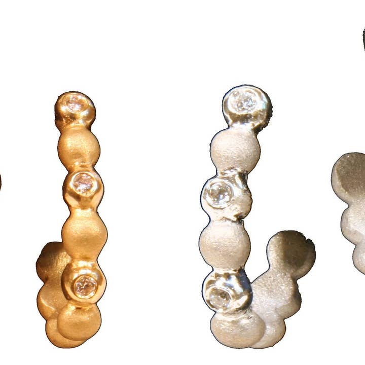 Huggie Hoop Earrings - Sterling Silver with Diamond Dots for wholesale by Jane A Gordon: Jewelry Art Gifts Inspiration