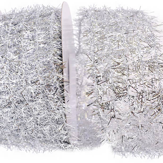 Tinsel Net Frizette Wired Edge, Silver, 2-1/2 In, 10 Yards for wholesale by RELIANT RIBBON