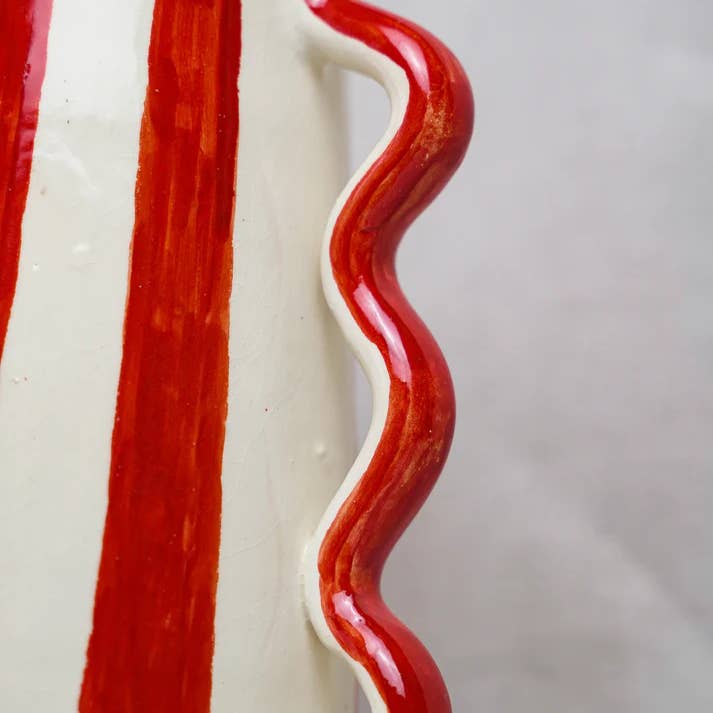 High crafty - Wholesale Vase - Handmade Striped Ceramic Vase with Wavy Handles – 22.5 cm9